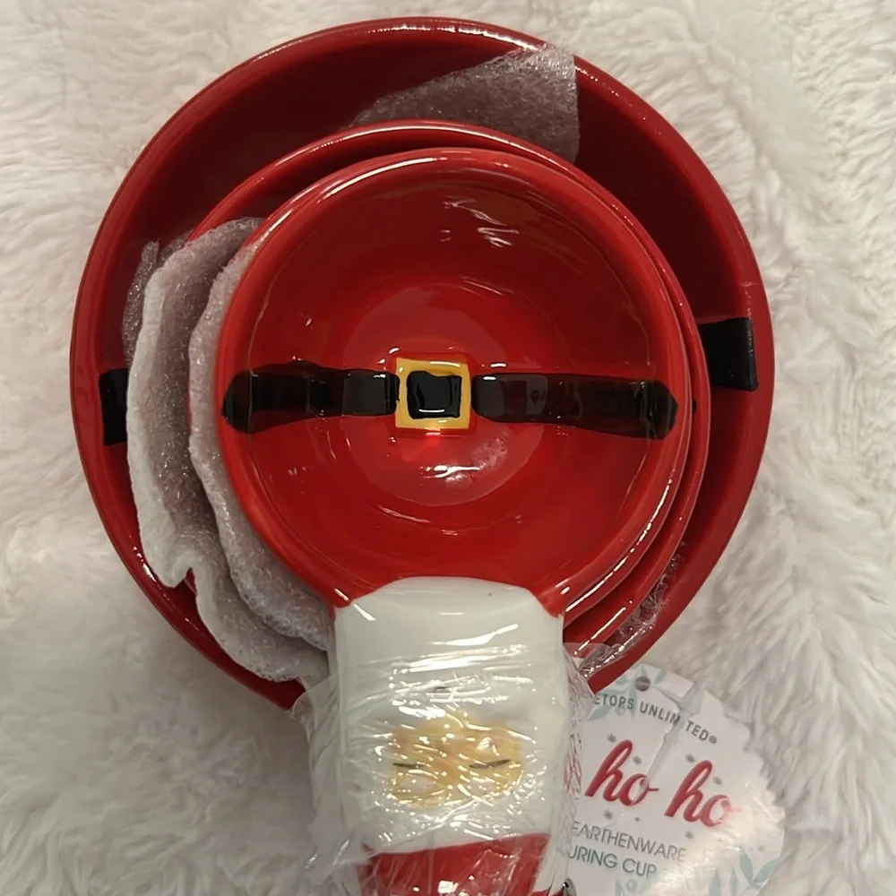 Table tops Unlimited Ho Ho Ho 4pc Earthenware Santa Measuring Cup Set